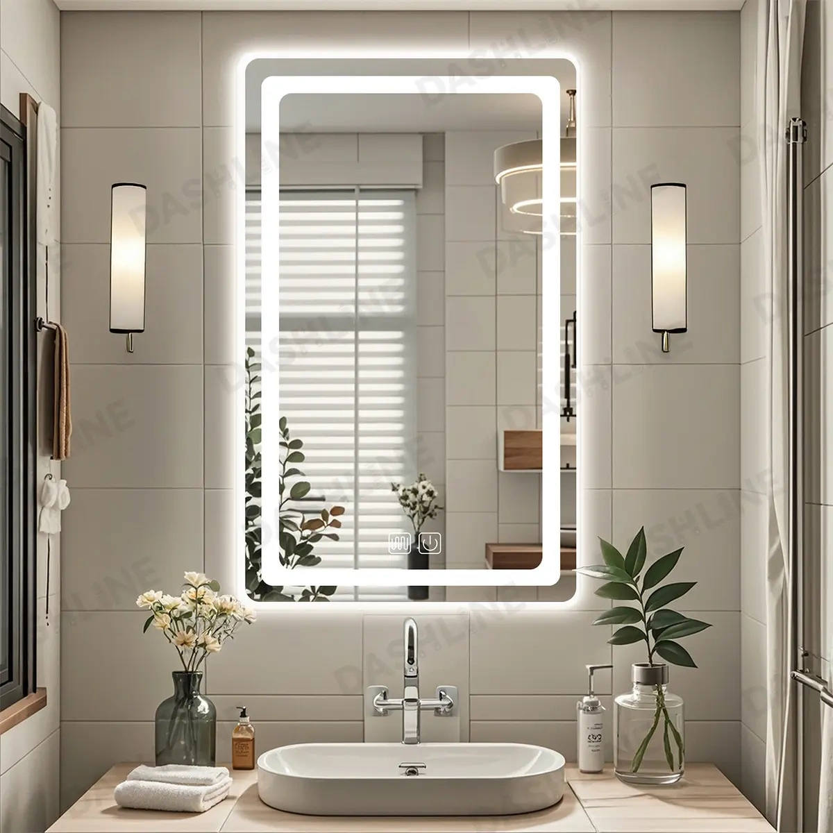 Smart Bathroom Mirror With Led Touch Tricolor Anti-fog40*60