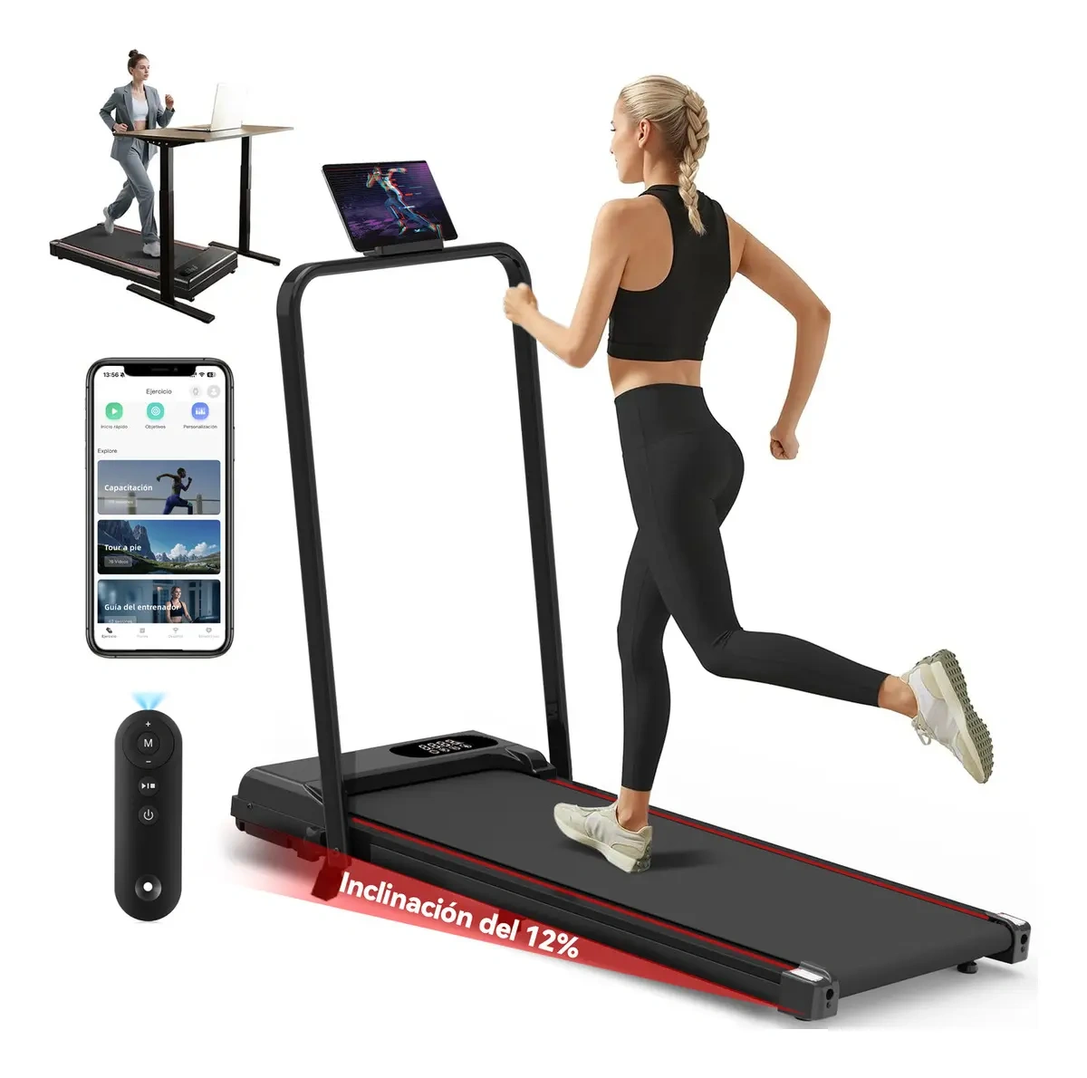 ROWIDE Portable Folding Electric Treadmill 2.5hp with LCD Screen and Remote Control, with Bluetooth APP, Electric Treadmill Walking Pad Portable Elevation Home Office Gym, 2 in 1 Elec Treadmill