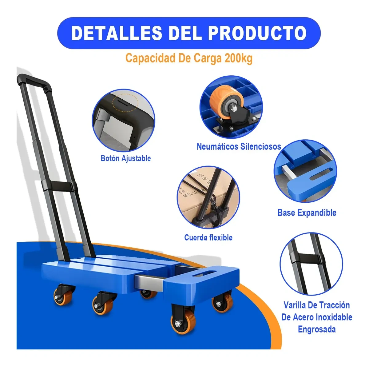 Foldable and Retractable Portable Cart, 200 Kg Capacity
