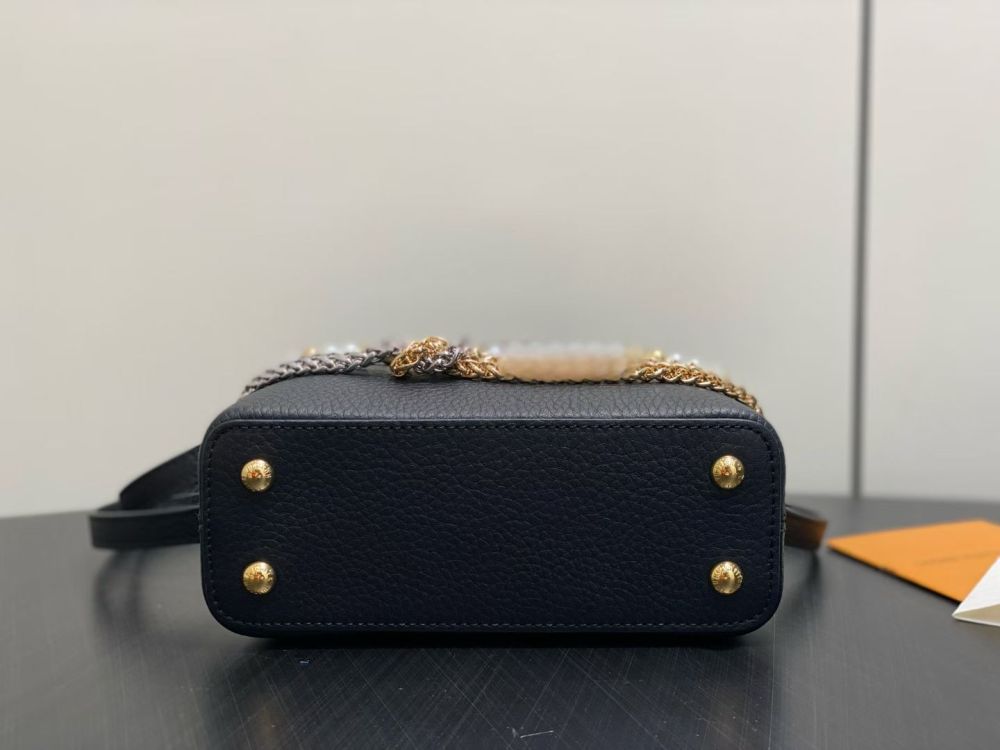 The prototype for this bag is the Louis Vuitton (LV) Capucines Nano handbag.