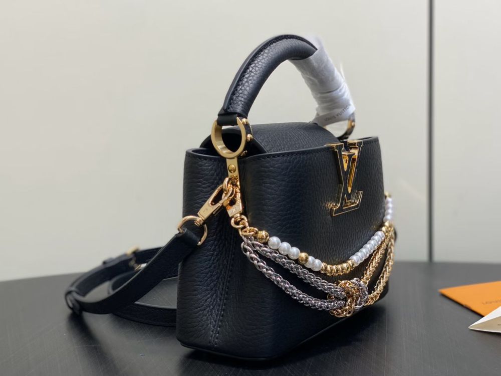 The prototype for this bag is the Louis Vuitton (LV) Capucines Nano handbag.