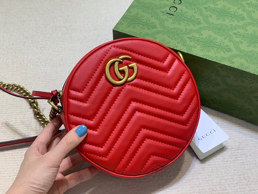The Gucci GG Marmont round mini crossbody bag is a highly recognizable and popular style within the Marmont collection.