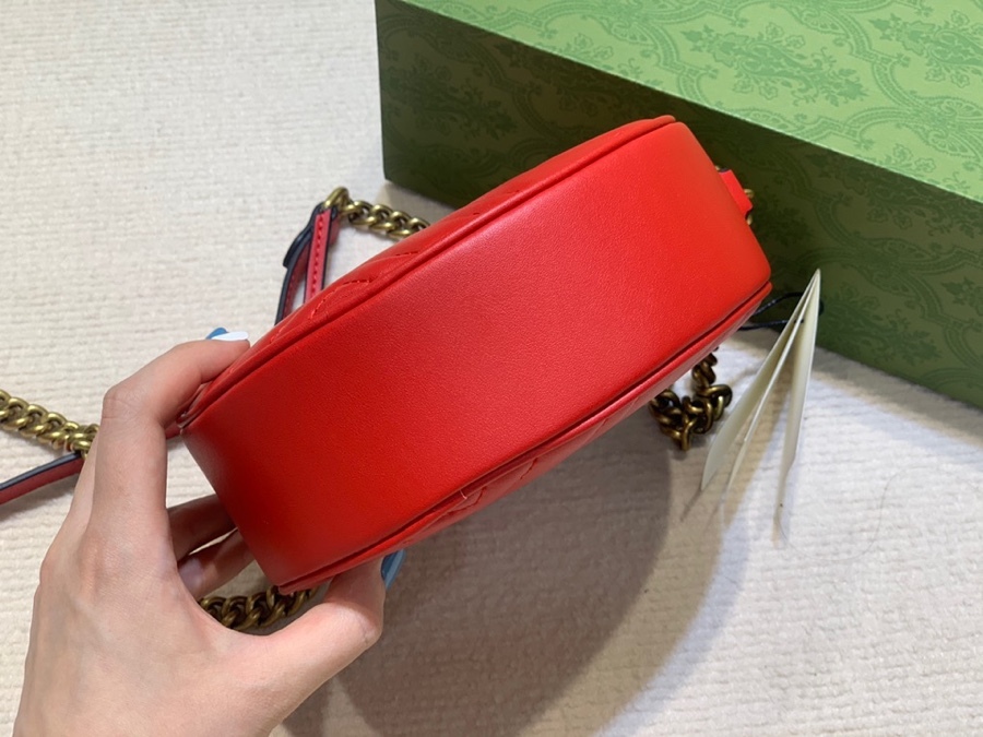 The Gucci GG Marmont round mini crossbody bag is a highly recognizable and popular style within the Marmont collection.