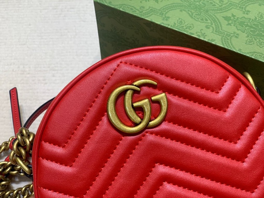 The Gucci GG Marmont round mini crossbody bag is a highly recognizable and popular style within the Marmont collection.