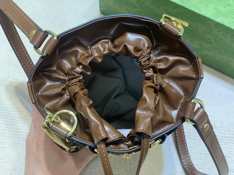 The Gucci Horsebit 1955 mini bucket bag is a popular style in the 1955 collection, combining retro charm with a playful touch.