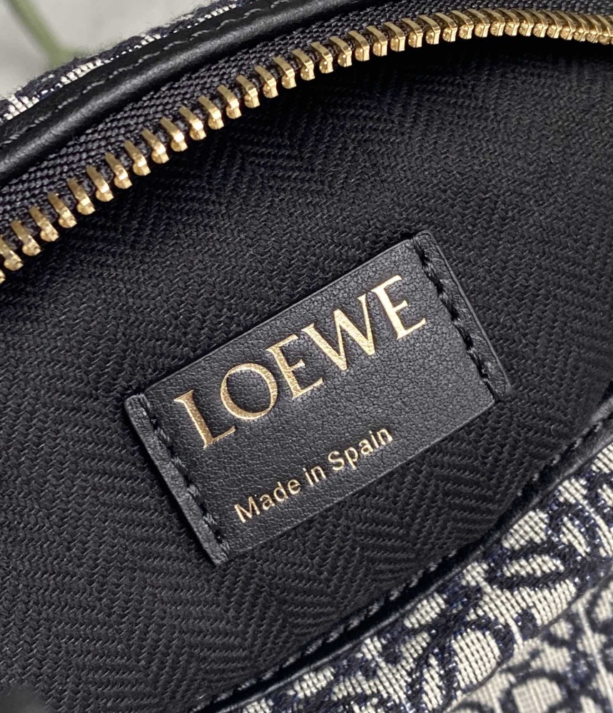 The LOEWE Cubi Small Anagram Jacquard Canvas Shoulder Bag (Navy Blue)—also commonly referred to as one of the "Lunchbox Bag" series.