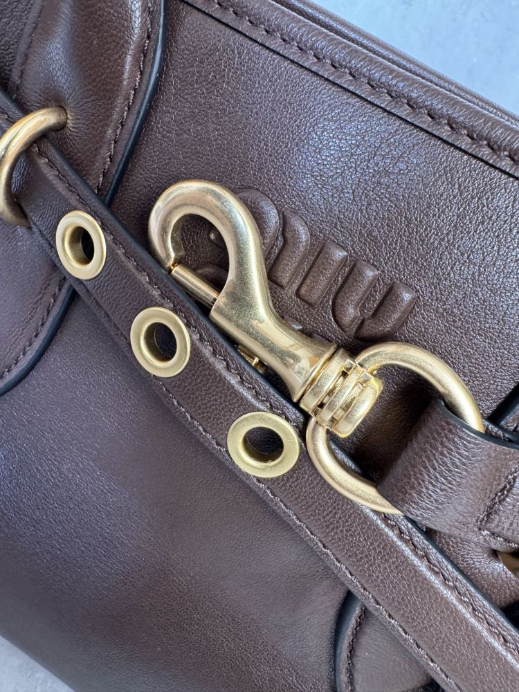 The Miu Miu Aventure medium-sized tote bag (dark brown calfskin) is a highly popular retro-style work bag in recent years.