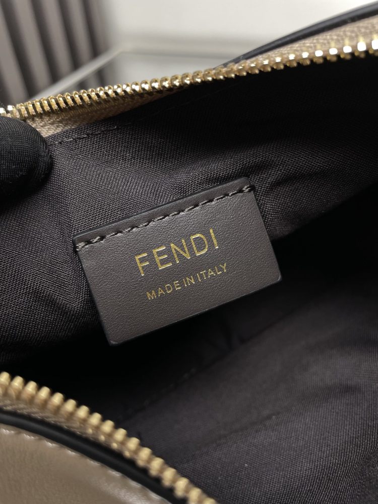 The Fendi Fendigraphy mini hobo shoulder bag (elephant grey) is a popular crescent-shaped bag from the brand in recent years.