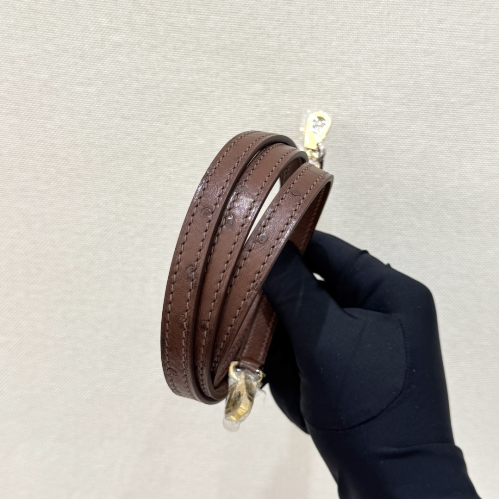 The Hermès Mini Kelly I (also known as the Kelly Pochette) Ostrich Leather Handbag is one of the brand's classic exotic leather models.