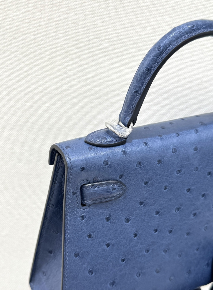 The Hermès Mini Kelly I (also known as the Kelly Pochette) Ostrich Leather Handbag is one of the brand's classic exotic leather models.