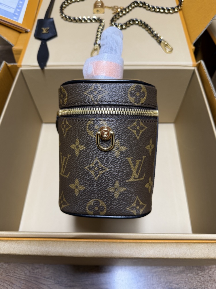 The Louis Vuitton Vanity Small Handbag (Cosmetic Case Style) features the classic Monogram canvas paired with gold-tone hardware.