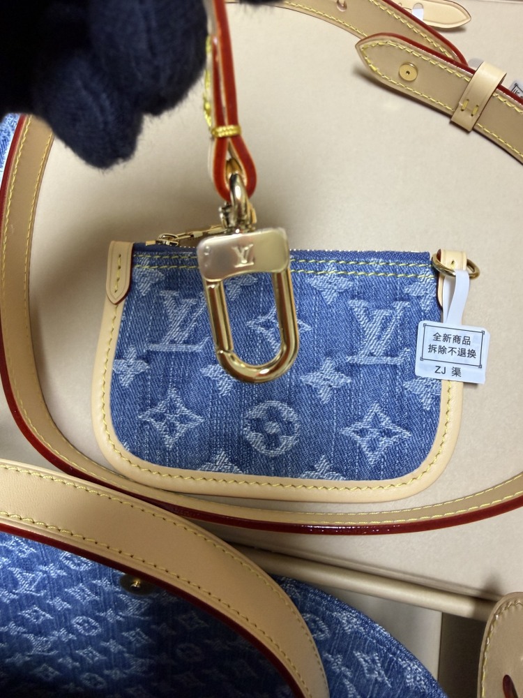 The Louis Vuitton Nano Bucket bag features the Monogram Denim canvas—a highly popular material in recent years.