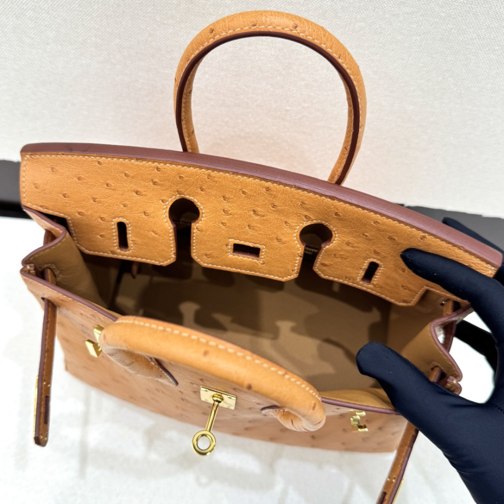 The Hermès Birkin 30 in Ostrich leather—featuring the classic Gold hue (also known as "Naturel" or "Honey") paired with gold hardware—stands as one of the most iconic and enduring "evergreen" models among Hermès' exotic skins.