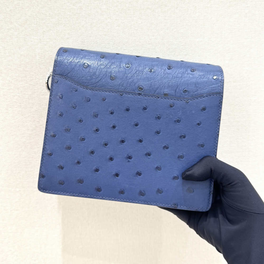 The Hermès Roulis 19 (the "Pig-Nose" bag) in Ostrich leather—featuring a sophisticated Haze Blue (or Sailor Blue) hue paired with silver hardware—stands as a quintessential example of understated luxury within Hermès' rare leather collection.