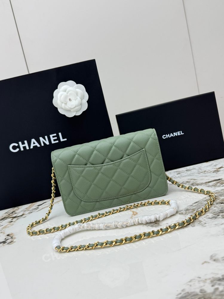 Chanel Wallet on Chain (WOC) crafted in matcha green caviar leather with gold-tone hardware.