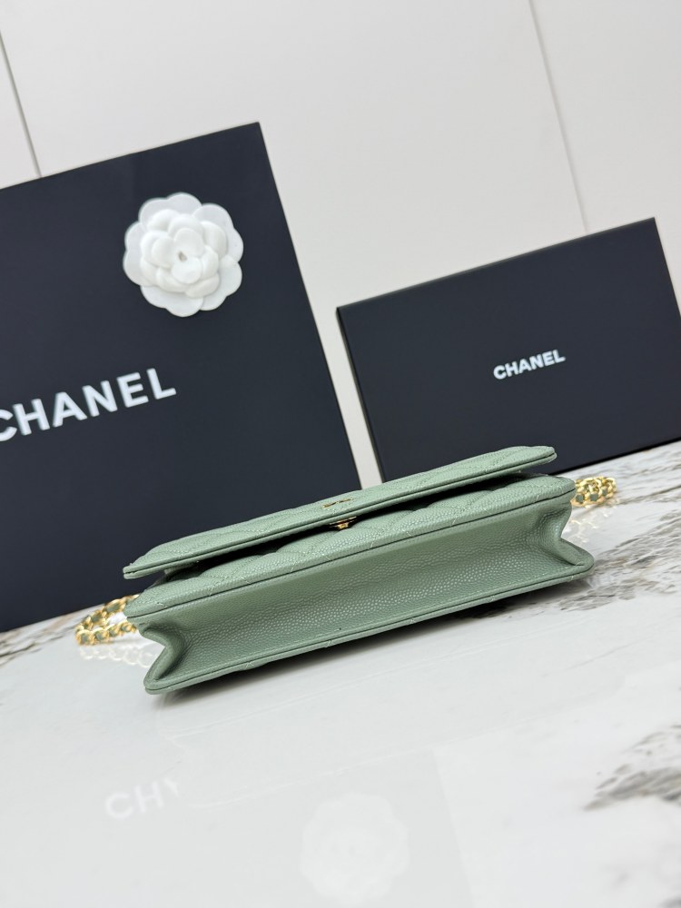 Chanel Wallet on Chain (WOC) crafted in matcha green caviar leather with gold-tone hardware.