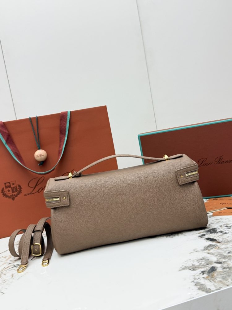 Loro Piana Extra Pocket L19 handbag, crafted in elephant grey grained leather with gold-tone hardware.