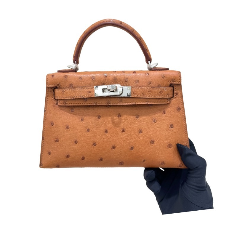 The Hermès Mini Kelly I (also known as the Kelly Pochette) Ostrich Leather Handbag is one of the brand's classic exotic leather models.