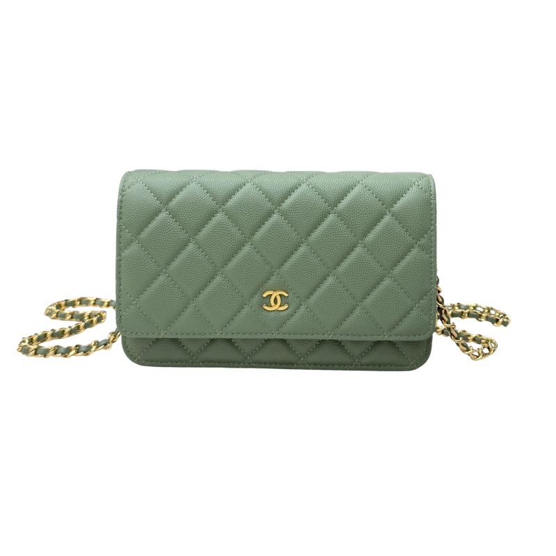 Chanel Wallet on Chain (WOC) crafted in matcha green caviar leather with gold-tone hardware.