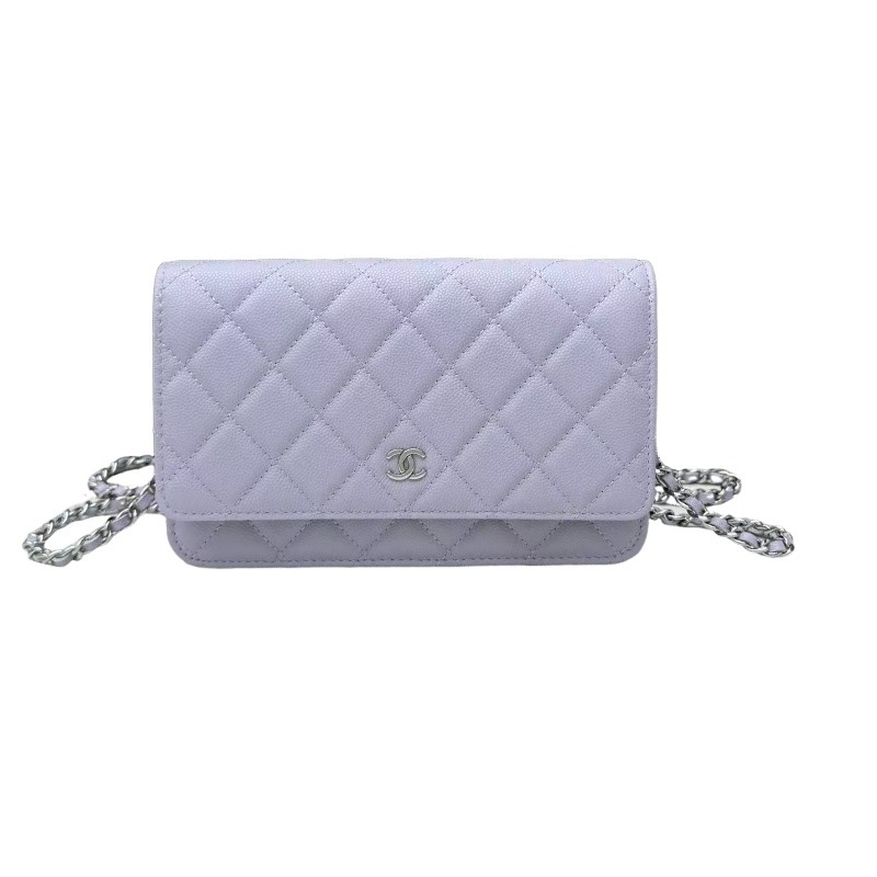 Chanel Wallet on Chain (WOC) crafted in lavender caviar leather with silver-tone hardware.