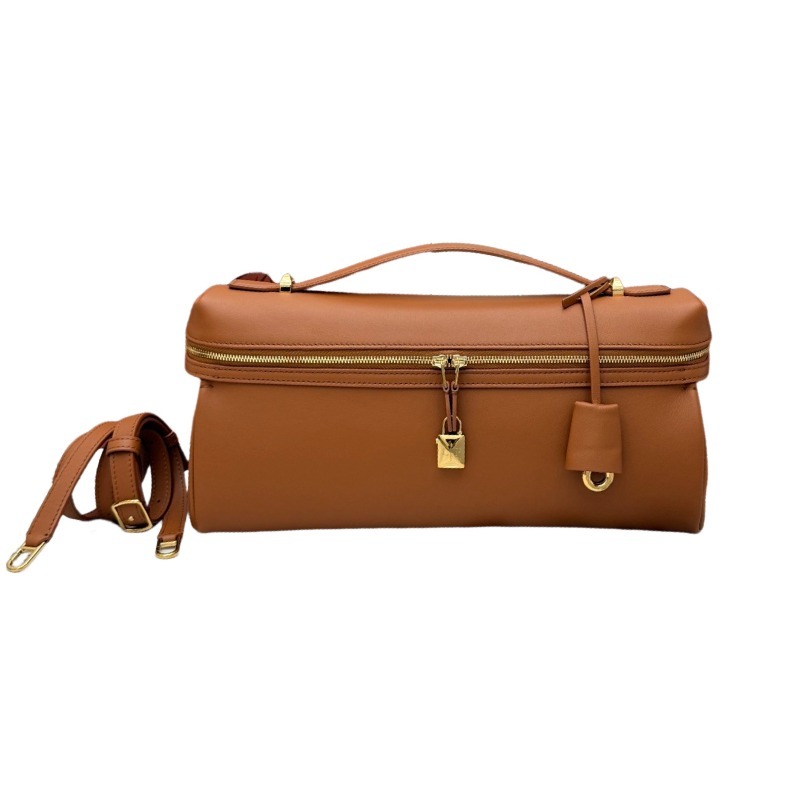 Loro Piana Extra Softy Bag LP33, also known as the "Lunch Box Bag", crafted in warm brown smooth leather with gold-tone hardware.