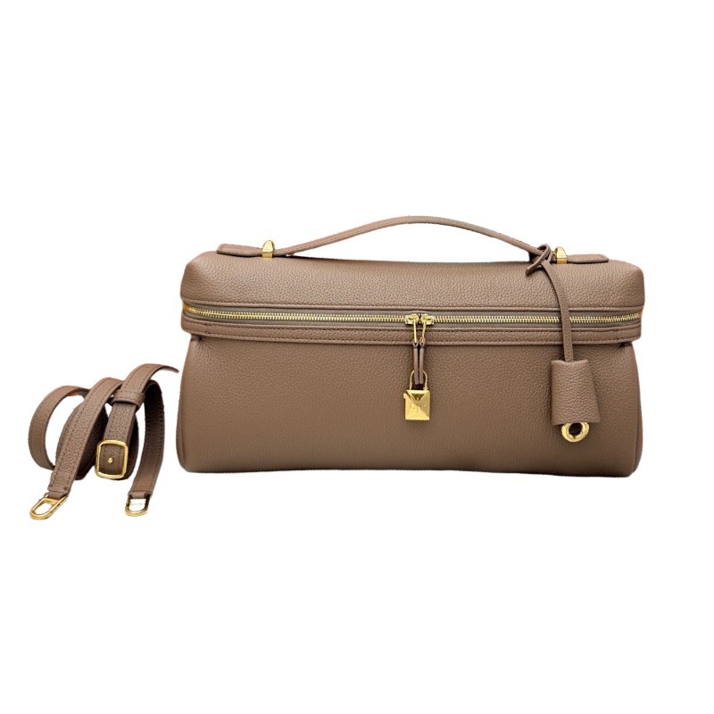 Loro Piana Extra Pocket L19 handbag, crafted in elephant grey grained leather with gold-tone hardware.