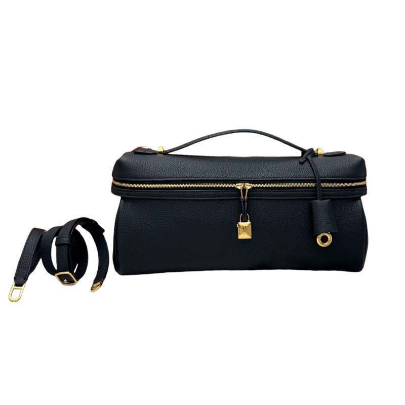 Loro Piana Extra Pocket L19 handbag, crafted in black grained leather with gold-tone hardware.