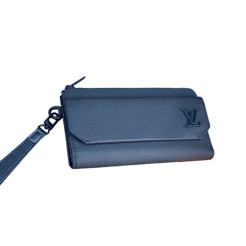 The Louis Vuitton LV Aerogram long bi-fold wallet is crafted from grained cowhide leather, a material specifically developed by the brand for men.