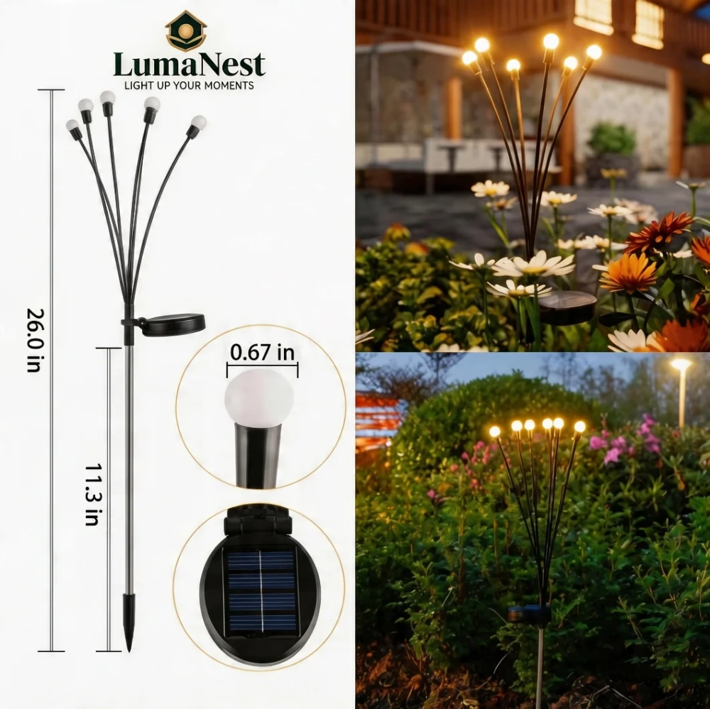 Firefly Solar Garden Lights – Swaying Warm Glow Outdoor Lights for Backyard, Patio & Cozy Night Decor