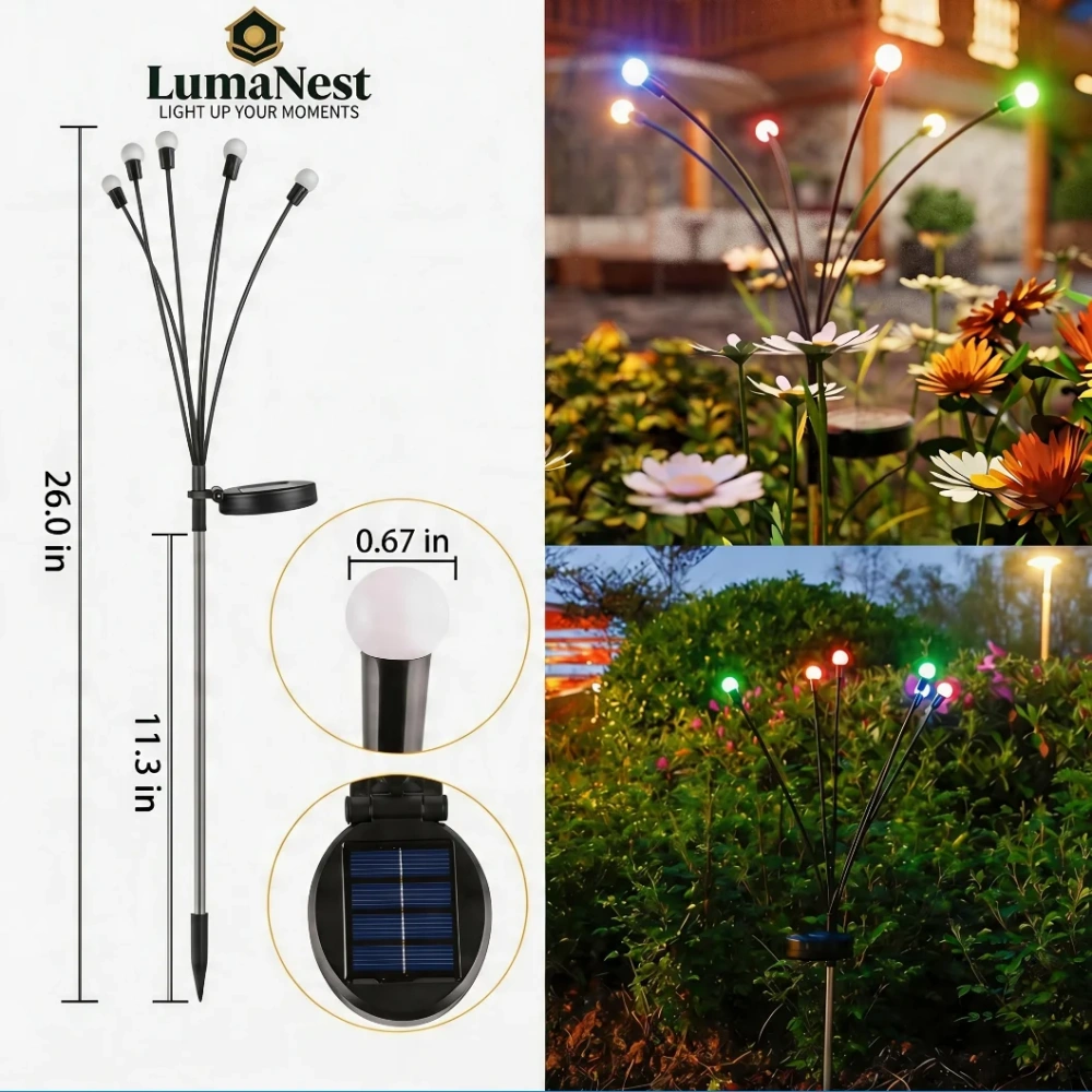 Firefly Solar Garden Lights – Swaying Warm Glow Outdoor Lights for Backyard, Patio & Cozy Night Decor