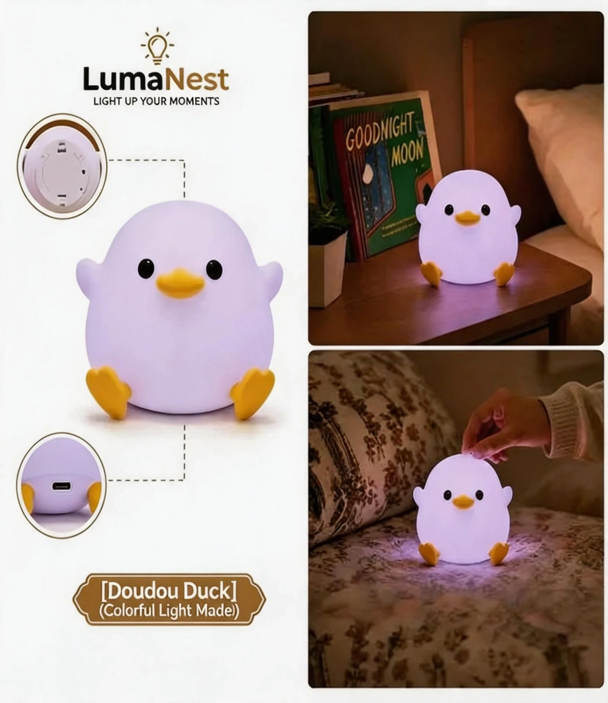 Cute Duck Night Light – Soft Silicone LED Bedside Lamp for Kids & Bedroom