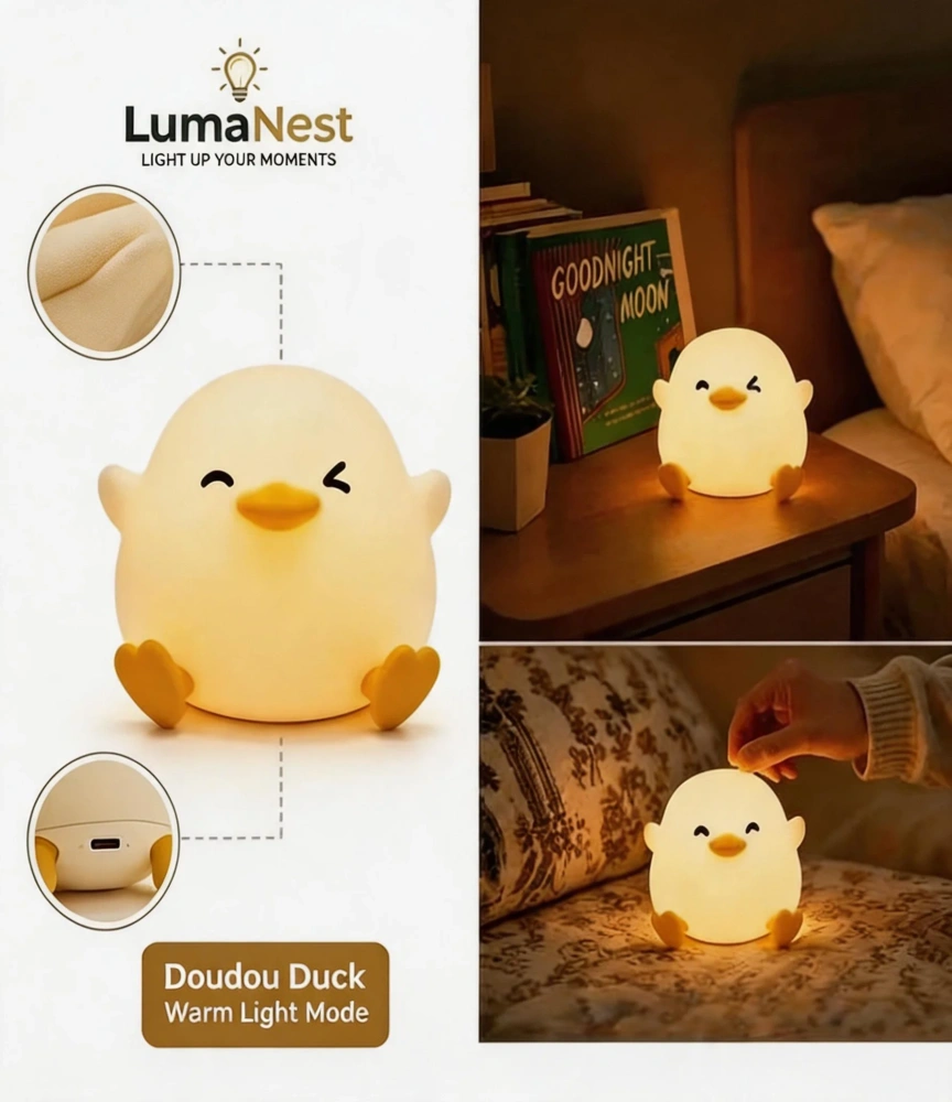 Cute Duck Night Light – Soft Silicone LED Bedside Lamp for Kids & Bedroom