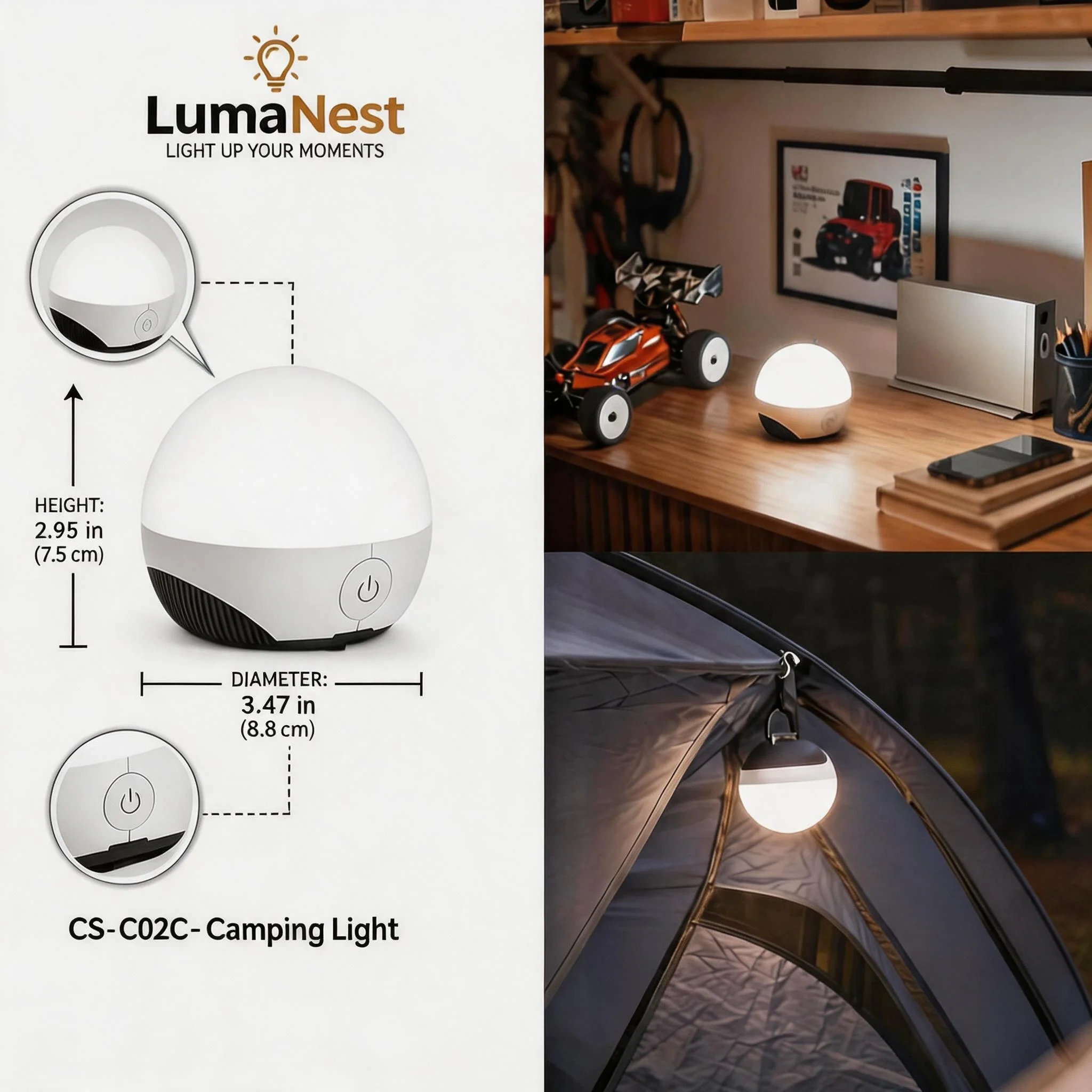 Solar Camping Lantern with String Lights – Portable Outdoor Tent Light, USB Rechargeable Emergency Light for Patio & Backyard