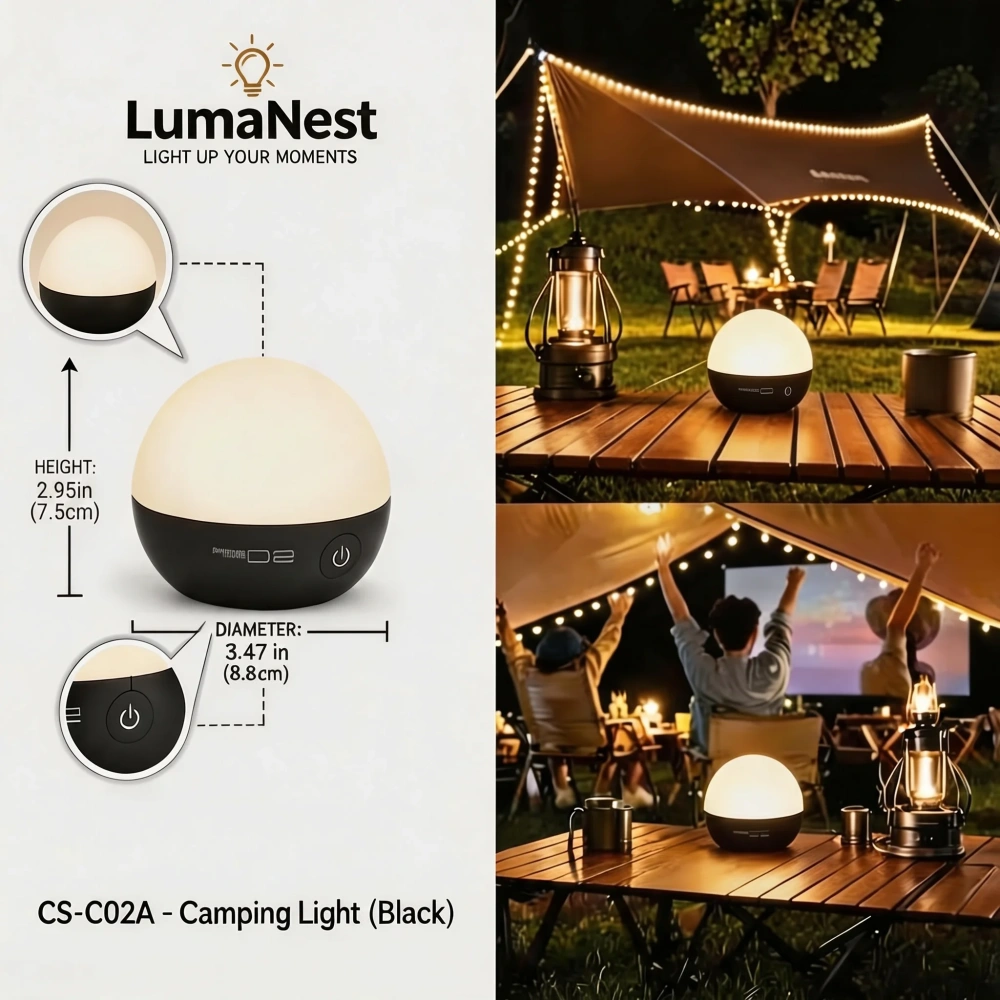 Solar Camping Lantern with String Lights – Portable Outdoor Tent Light, USB Rechargeable Emergency Light for Patio & Backyard