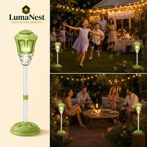 Adjustable Street Lamp Bubble Machine with LED Light & Remote Control - Automatic High-Volume Bubble Blower for Outdoor Backyard Pool Parties, Birthdays & Summer Events