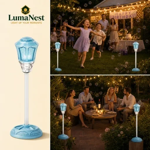 Adjustable Street Lamp Bubble Machine with LED Light & Remote Control - Automatic High-Volume Bubble Blower for Outdoor Backyard Pool Parties, Birthdays & Summer Events