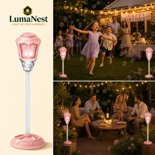 Adjustable Street Lamp Bubble Machine with LED Light & Remote Control - Automatic High-Volume Bubble Blower for Outdoor Backyard Pool Parties, Birthdays & Summer Events