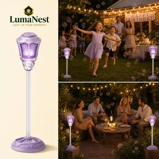 Adjustable Street Lamp Bubble Machine with LED Light & Remote Control - Automatic High-Volume Bubble Blower for Outdoor Backyard Pool Parties, Birthdays & Summer Events