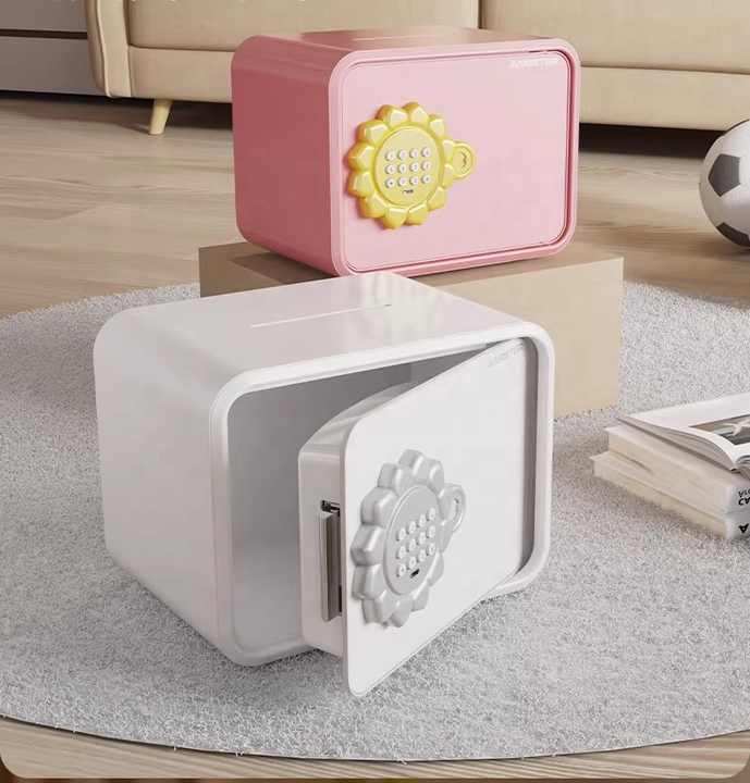 Home Small Steel Safe Box Mini Safe Kids Pink Waterproof Fireproof Electronic Code Key Lock Security Cabinet Portable Strong