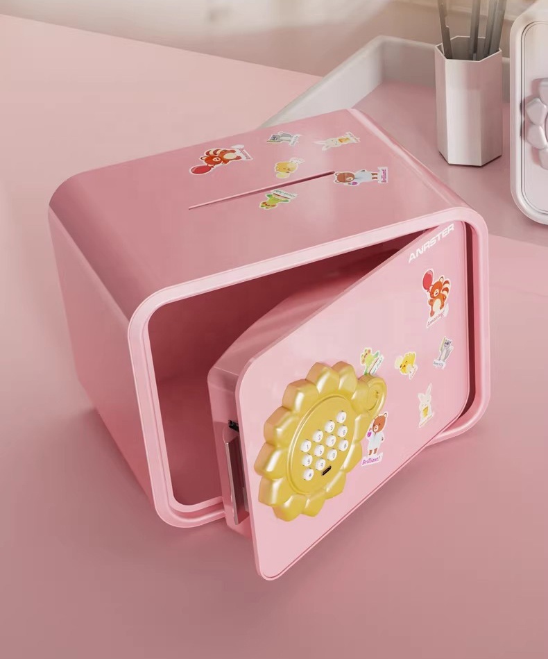 Home Small Steel Safe Box Mini Safe Kids Pink Waterproof Fireproof Electronic Code Key Lock Security Cabinet Portable Strong