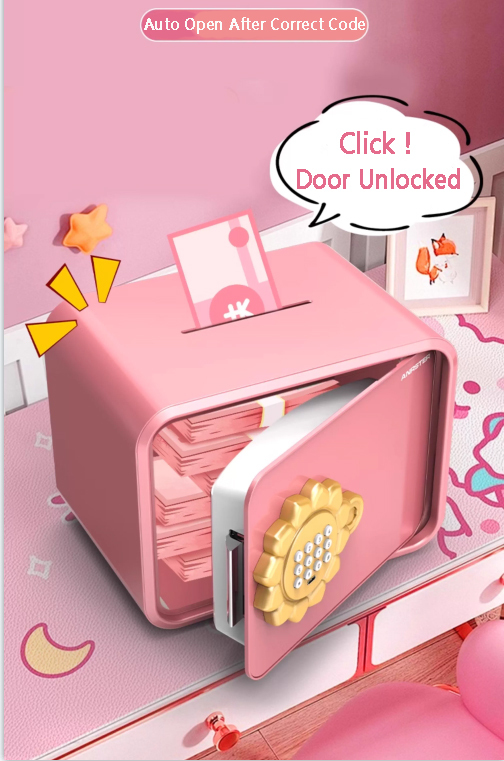 Home Small Steel Safe Box Mini Safe Kids Pink Waterproof Fireproof Electronic Code Key Lock Security Cabinet Portable Strong