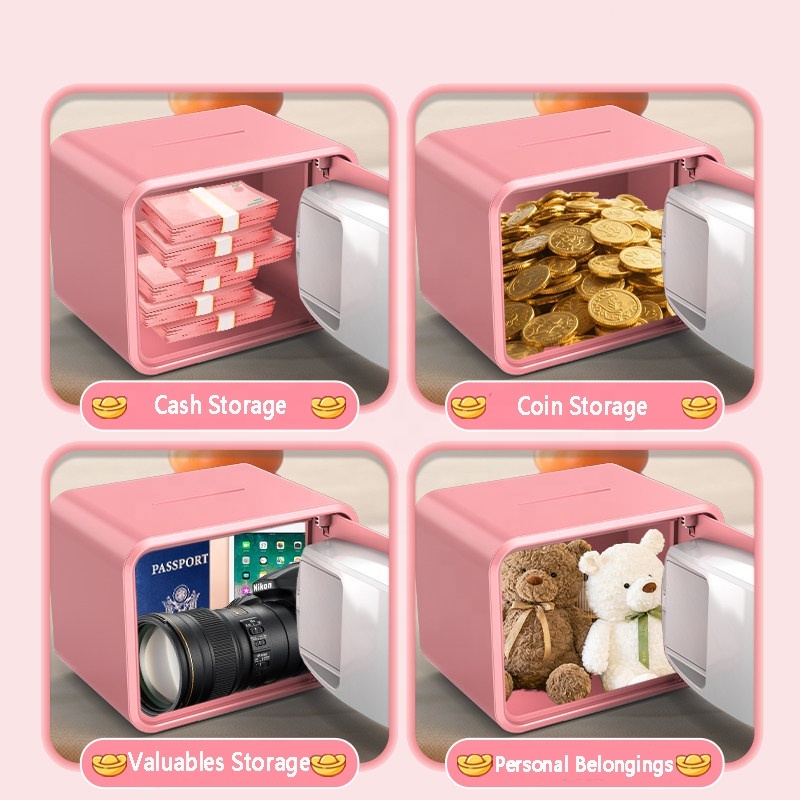 Home Small Steel Safe Box Mini Safe Kids Pink Waterproof Fireproof Electronic Code Key Lock Security Cabinet Portable Strong
