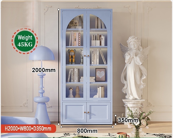 Modern Home Steel Wall-Mounted Living Room Bookcase,Luxury Glass Bookcase with Adjustable Shelves,Living Room Storage Bookshelf