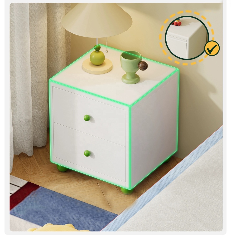 Modern Durable Metal Nightstand with 2 Drawers Multifunction Kids Dresser for Bedroom Living Room Hotel & College Dorm