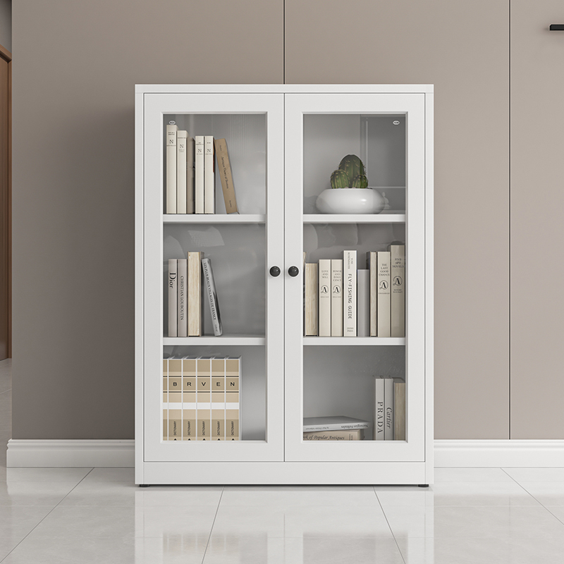 Customized Modern White Glass Door Display Bookcase High Quality Stainless Steel Storage for Living Contemporary Home Furniture