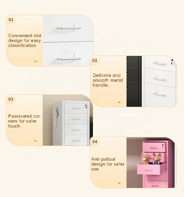 Modern Steel Metal File Cabinet 3 Drawers Office Large Capacity 3 Floor Drawer Color Vertical Mobile Steel File Storage Cabinets