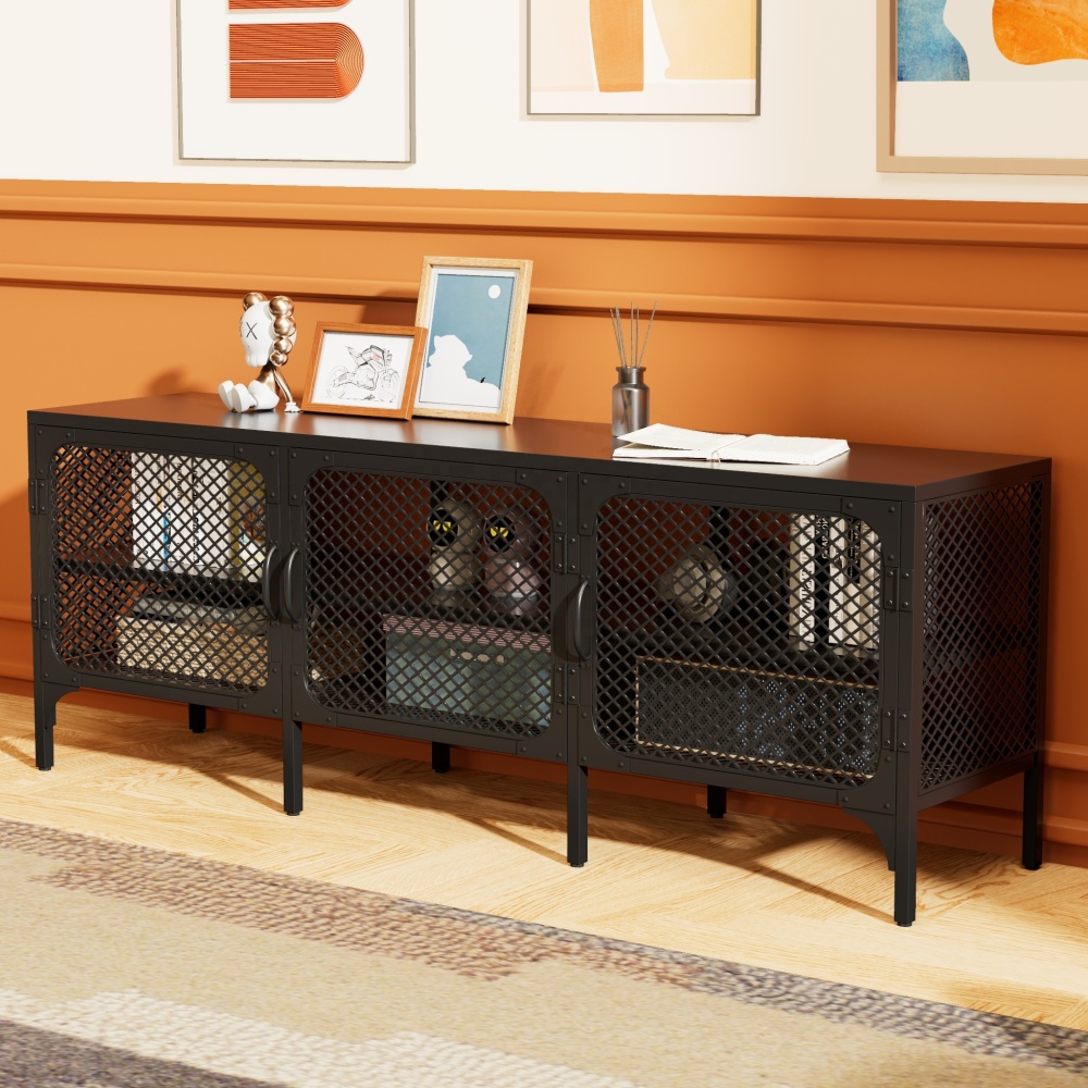 Metal Storage Cabinet with Flat Panel Doors Home Furniture for Apartment Use Modern Design Kitchen & Living Room Storage