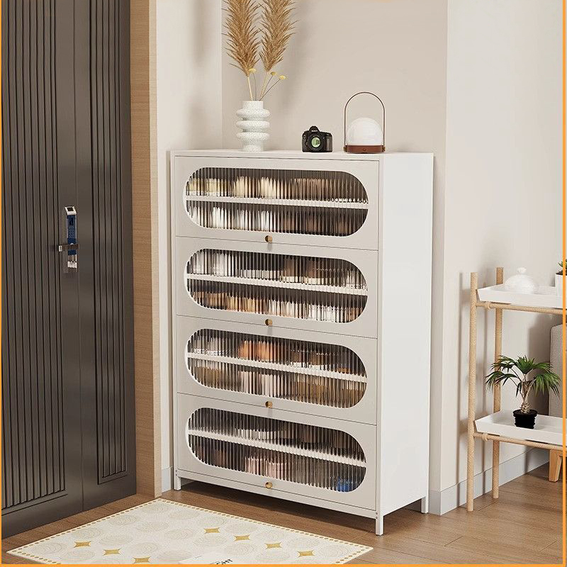 Durable 3 Tier Metal Shoe Storage Cabinet with Door Modern Design for Living Room & Workshop up to 11 Pair Capacity