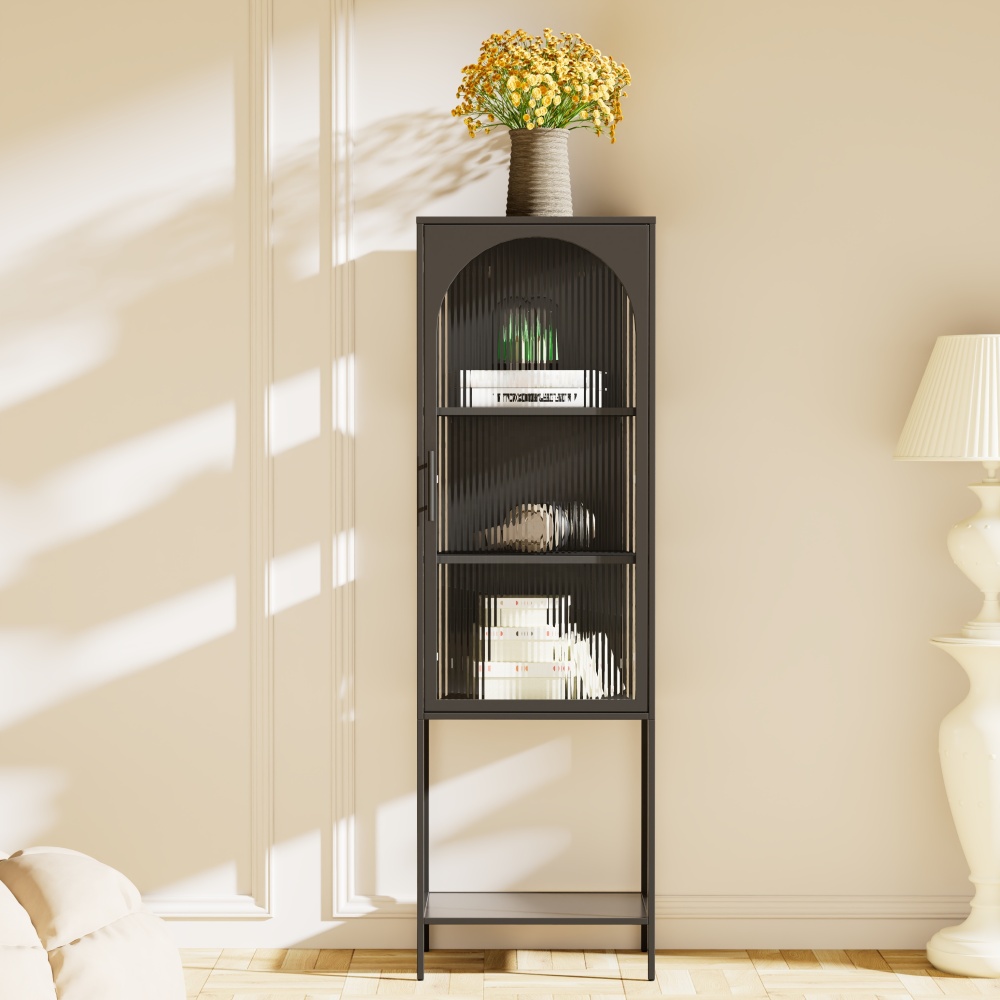Tall Slim 3-Tier Narrow Freestanding Adjustable Shelves Steel Storage Cabinet for Apartment Home Furniture Modern Living Room