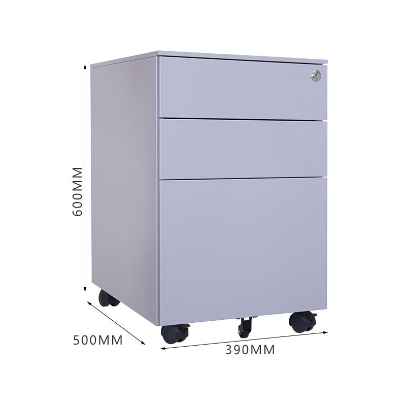 Contemporary 3-Drawer Portable File Cabinet Pre-Built Office Storage with Keys Wheels Metal Steel Filing Office Drawers